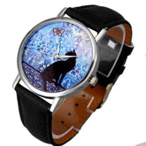 Cat Pattern Leather Band Analog Quartz Vogue Wrist Watch